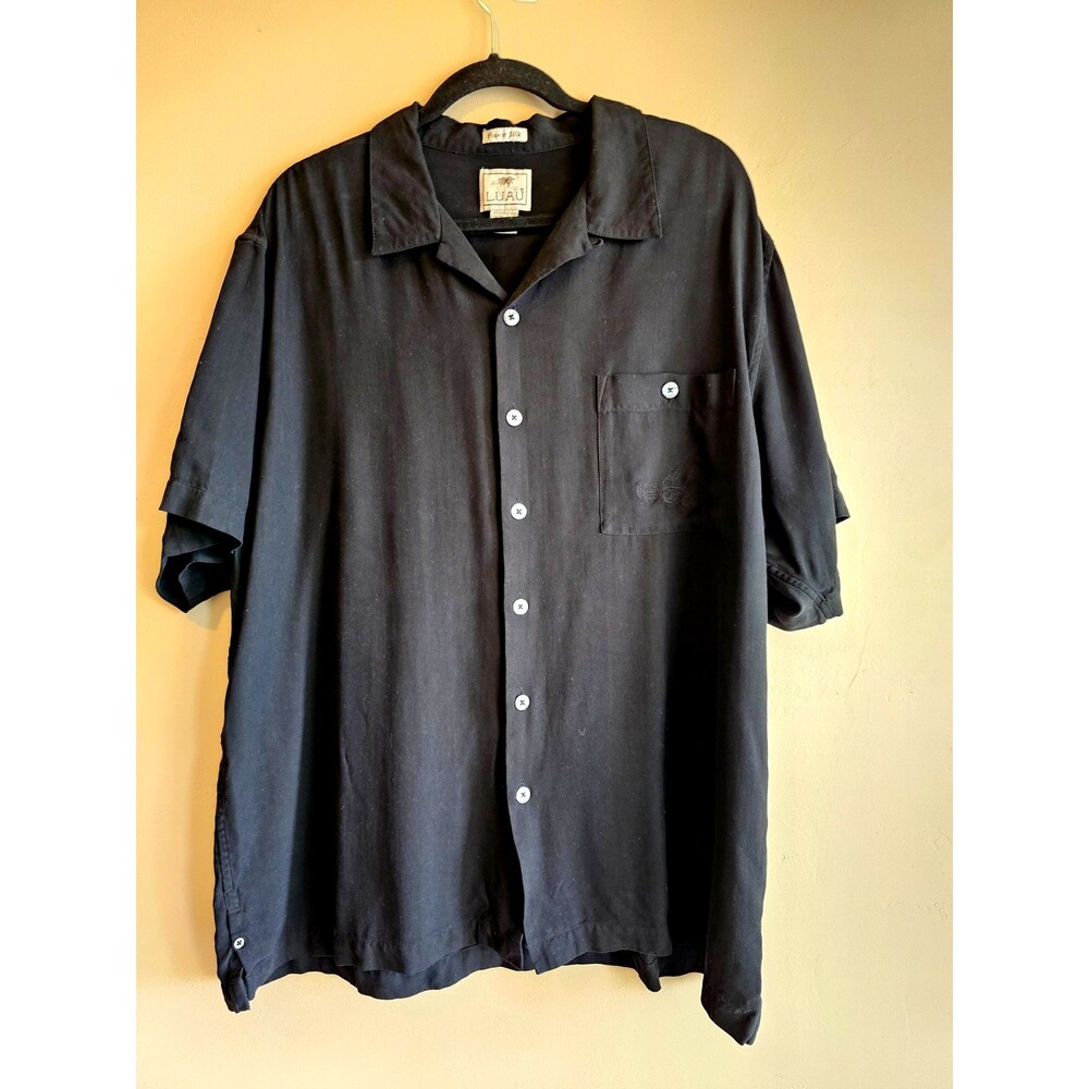LUAU SILK EMBROIDERED "Golf Tails" HAWAIIAN SHIRT BLACK MENS XL